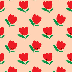 seamless pattern happy tulip
