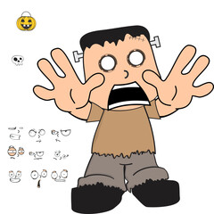 halloween frankenstein kid cartoon kawaii expressions set in vector format