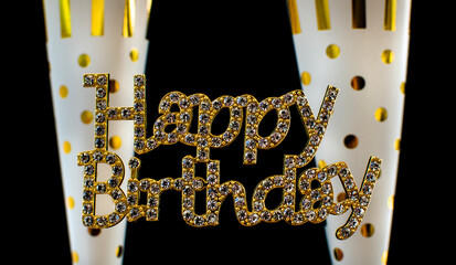 Happy birthday, birthday wishes isolated on black background, birthday party
