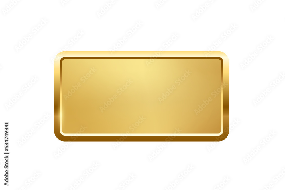 Poster gold rectangle button with frame vector illustration. 3d golden glossy elegant design for empty embl