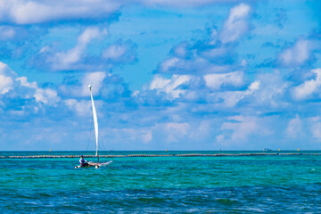 Fototapeta premium Sailing boats yachts ship jetty Playa del Carmen beach Mexico.