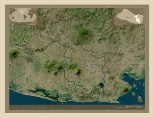 San Miguel, El Salvador. High-res satellite. Labelled points of cities