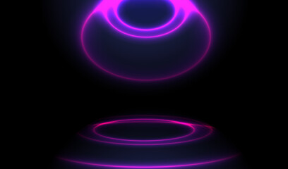 Neon round circle glowing vector background.