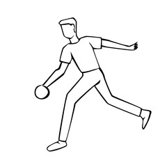 Vector illustration of hand drawn a man throwing a bowling ball isolated on white background. ..Sports concept..