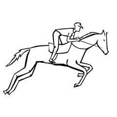 Vector illustration of hand drawn a man rides on horse isolated on white background. ..Equestrian sport...
