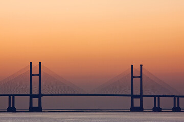 Dusk at the second river Severn crossing between Wales and England