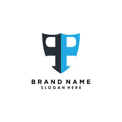 Obraz premium letter p and p logo design vector with icon shield creative
