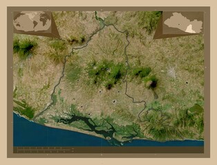 Usulutan, El Salvador. Low-res satellite. Major cities