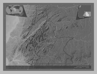 Centro Sur, Equatorial Guinea. Grayscale. Labelled points of cities