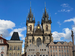 Fototapeta premium Panoramic aerial view of Old Town square in Prague in a beautiful summer day, Czechia
