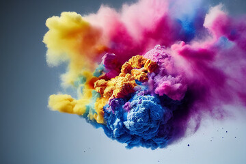3d illustration of colorful indian holi festival powder explosion on gray background