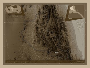 Anseba, Eritrea. Sepia. Labelled points of cities
