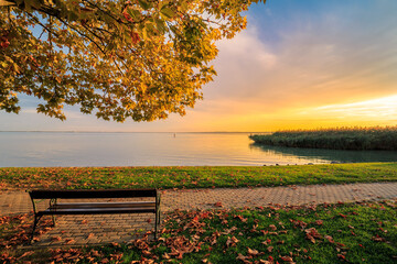 Sunset at Lake Balaton in Autumn, Hungary - obrazy, fototapety, plakaty