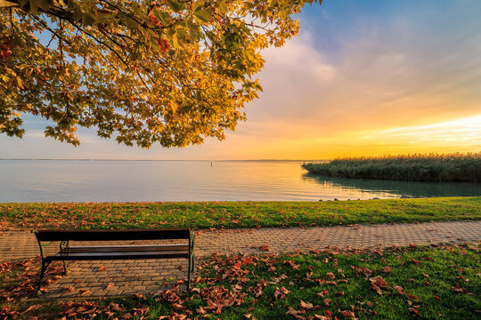 Sunset at Lake Balaton in Autumn, Hungary
