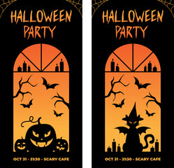 Halloween Vertical Banners. Black cat and Pumpkins. Halloween party. Flyers.