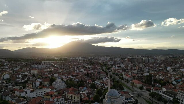 Prizren Old Town Aerial View. Popular Tourist Destination in Kosovo. Historic and touristic city located in Prizren. Balkans. Europe. 