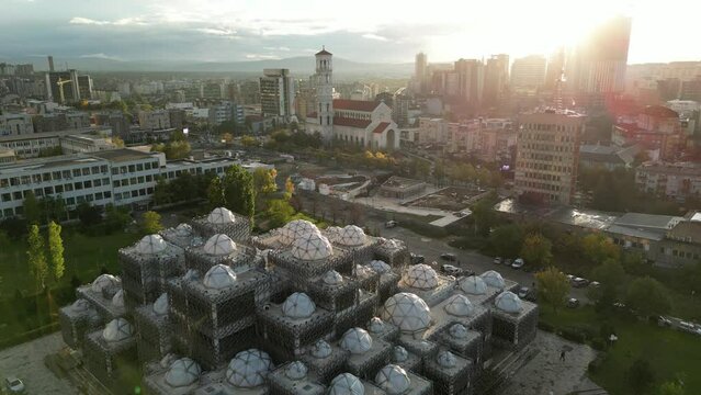 Prizren Old Town Aerial View. Popular Tourist Destination in Kosovo. Historic and touristic city located in Prizren. Balkans. Europe. 
