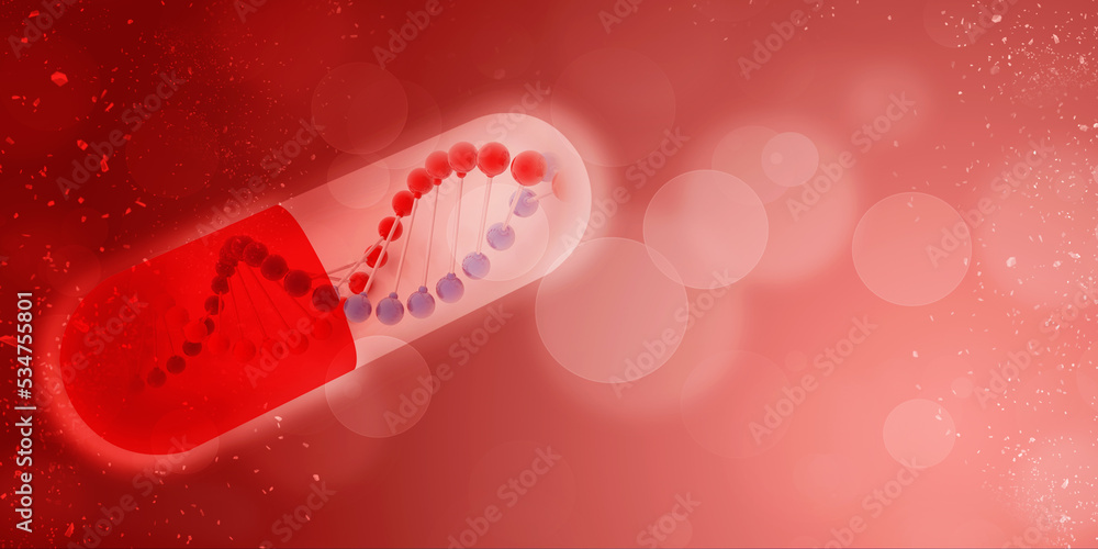 Poster 3d render of dna structure with capsule