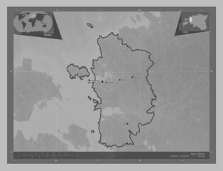 Laane, Estonia. Grayscale. Labelled points of cities