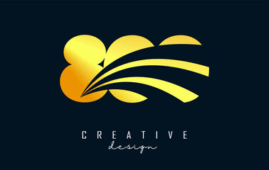 Golden Creative number 800 logo with leading lines and road concept design. Number with geometric design.