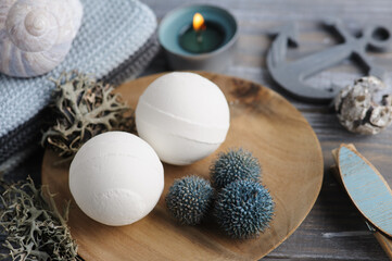 Bath bombs with dry sea plants in Scandinavian Style