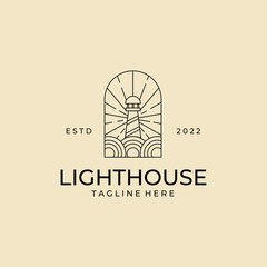 lighthouse line art badge logo illustration template design