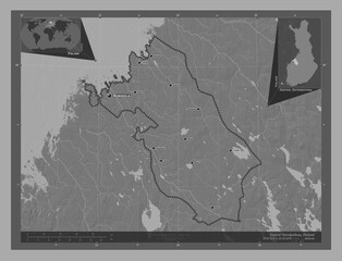 Central Ostrobothnia, Finland. Bilevel. Labelled points of cities