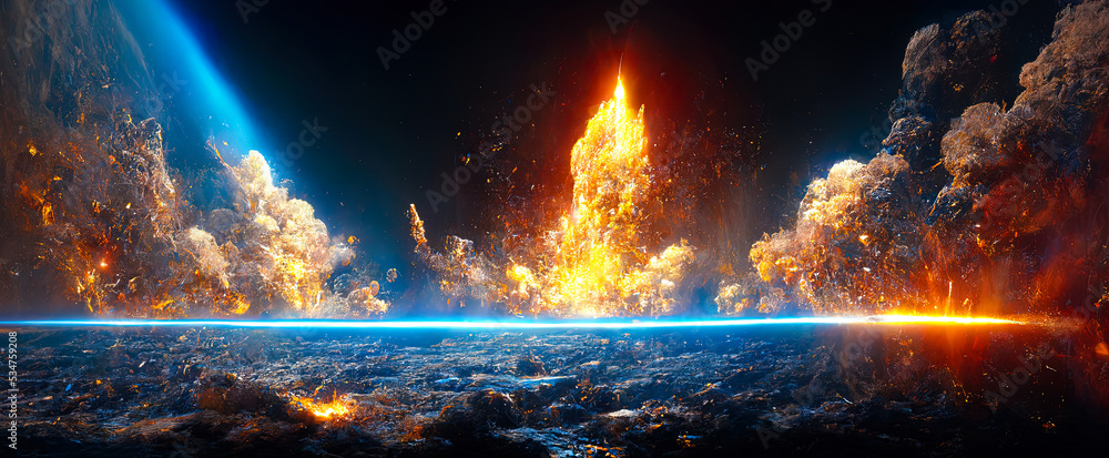 Poster abstract illustration of the cosmos on the theme of the origin of life in the universe with stars, c