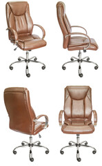 Brown office chair for executives. Isolated from the background. View from different sides