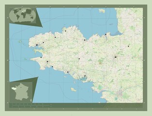 Bretagne, France. OSM. Major cities