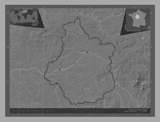 Centre-Val de Loire, France. Bilevel. Labelled points of cities