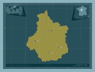 Centre-Val de Loire, France. Solid. Labelled points of cities