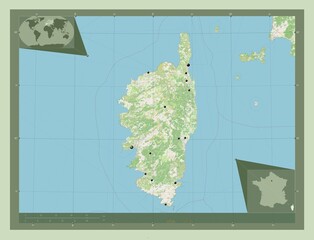 Corse, France. OSM. Major cities