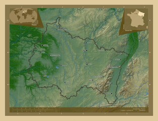 Grand Est, France. Physical. Labelled points of cities