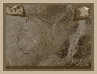 Grand Est, France. Sepia. Major cities