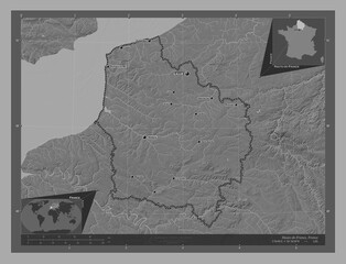 Hauts-de-France, France. Bilevel. Labelled points of cities