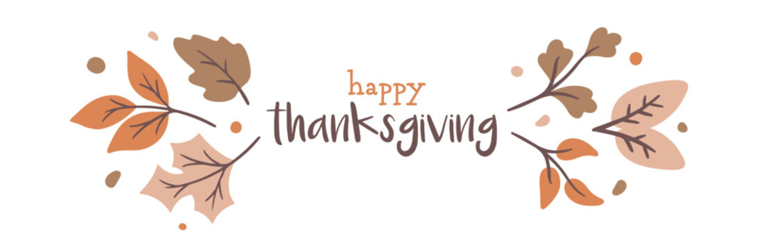 happy thanksgiving leaves flowers plants banner