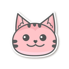 Vector cat face flat hand-drawn style. flat design style minimal vector illustration. Cartoon cat sticker trendy and modern. Pink cute cat