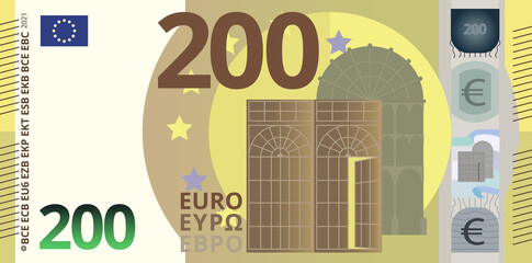 200 Euro money banknote cartoon illustration isolated object