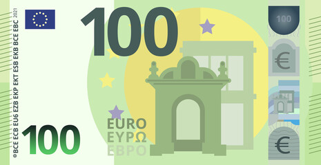 100 Euro money banknote cartoon illustration isolated object - obrazy, fototapety, plakaty