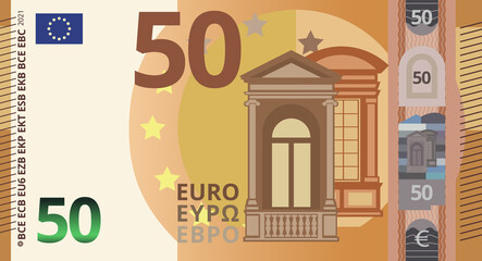 50 Euro money banknote cartoon illustration isolated object - obrazy, fototapety, plakaty
