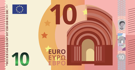10 Euro money banknote cartoon illustration isolated object - obrazy, fototapety, plakaty