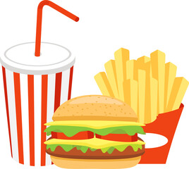 fast food set hamburger french fries and soft drink