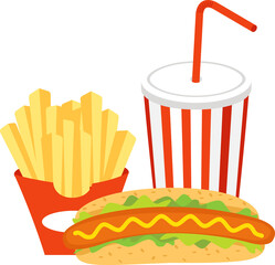 fast food set hot dog french fries and soft drink