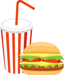 fast food set hamburger and soft drink