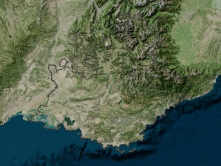 Naklejka premium Provence-Alpes-Cote d'Azur, France. High-res satellite. No legend
