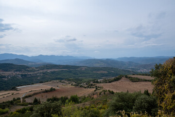 Beautiful Landscape view from a view point in Rennes-le-Château, Aude, Occitanie, South France.