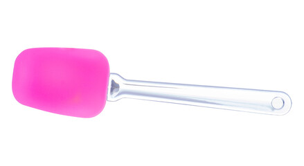 Pink silicone spatula on white background isolation