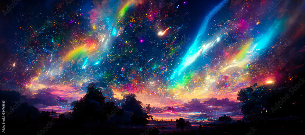 Aufkleber abstract background of outer space with ultra bright stars and comets on the theme of explosions and life in space