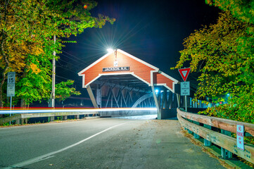 Wooden Bridge in Jackson, New Hampshire. Long exposure night view